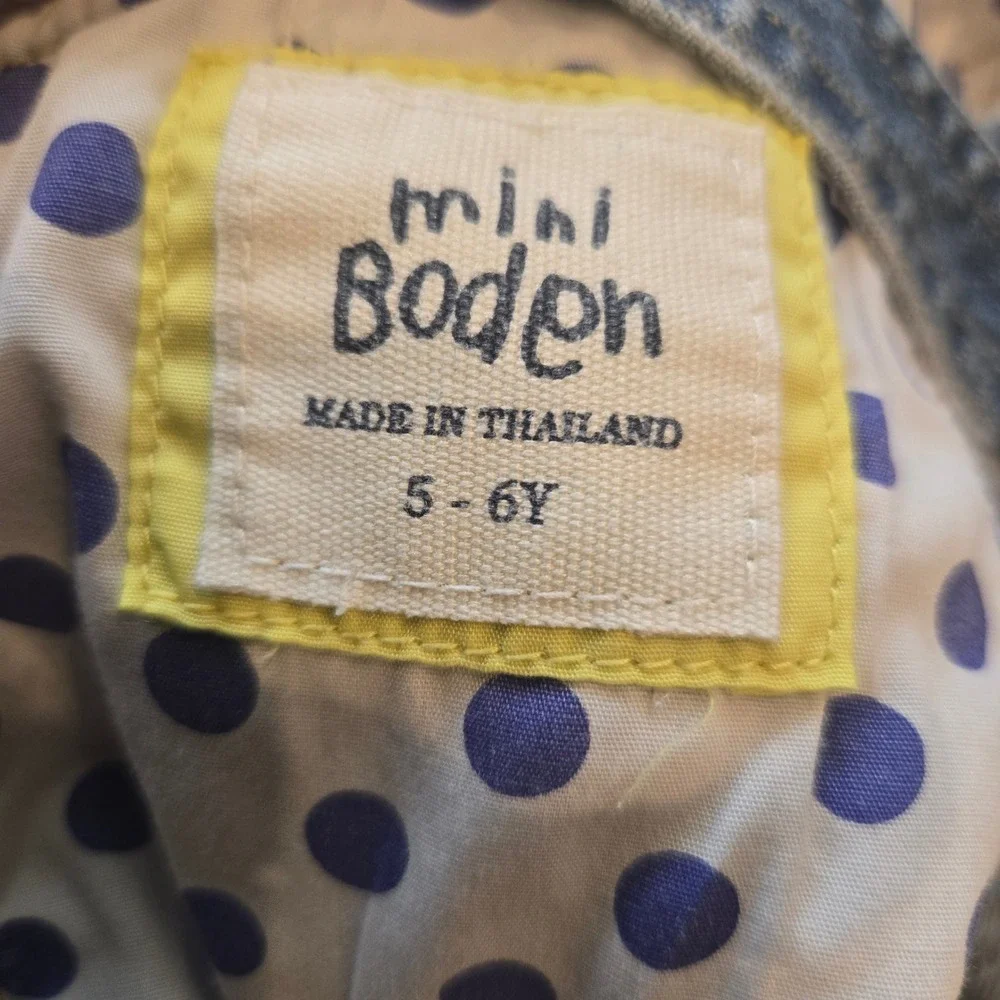 Mini Boden Girls Denim‎ Overalls Blue Polka Dot Lining Size 5-6Y 33319